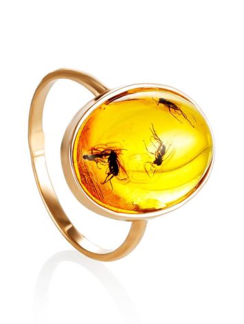 Oval Amber Ring In Gold With Inclusion The Clio, Ring Size: 7 / 17.5, image 