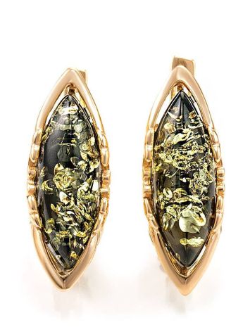 Green Amber Earrings In Gold-Plated Silver The Ballade, image 