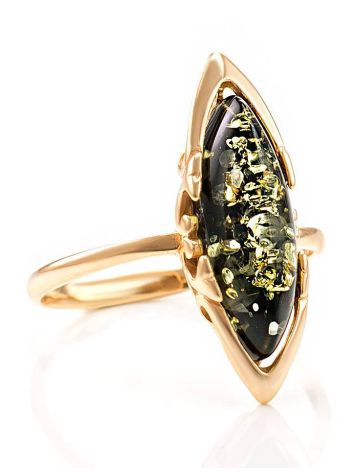 Delicate Green Amber Ring In Gold-Plated Silver The Ballade, Ring Size: 7 / 17.5, image 