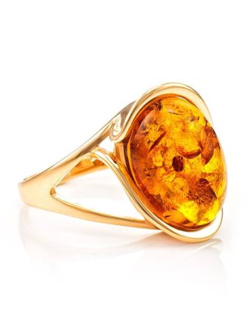 Gold-Plated Ring With Cognac Amber The Strauss, Ring Size: 11.5 / 21, image 