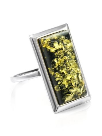 Green Amber Cocktail Ring In Sterling Silver The Chelsea, Ring Size: 12 / 21.5, image 