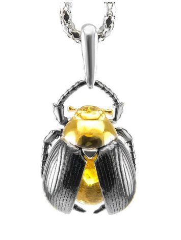 Beetle Pendant With Lemon Amber In Sterling Silver The Scarab, image 