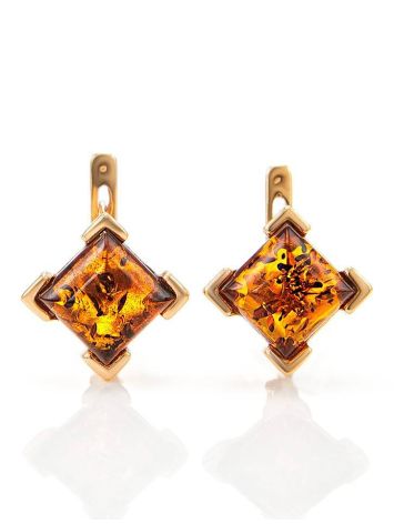 Cognac Amber Earrings In Gold-Plated Silver The Artemis, image 