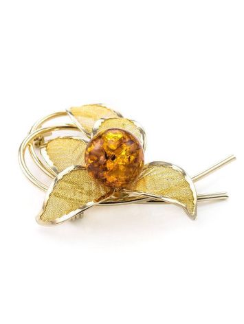 Gold Plated Brooch With Cherry Amber The Beoluna, image 