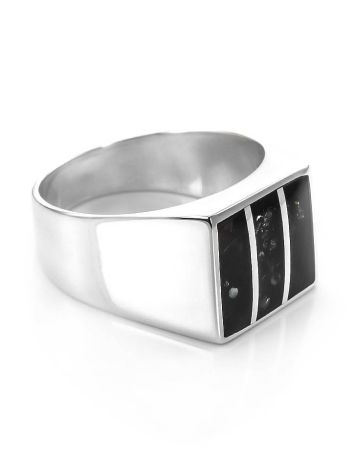 Bold Silver Signet Ring With Cherry Amber The London, Ring Size: / 22.5, image 