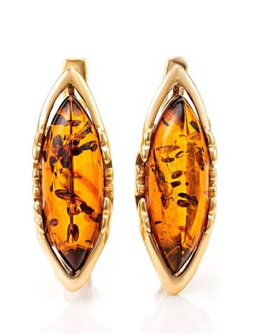 Elegant Gold-Plated Earrings With Cognac Amber The Ballade, image 