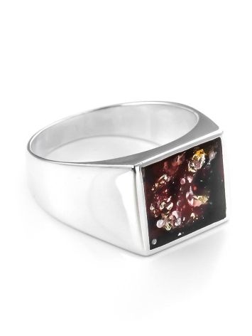 Silver Signet Ring With Cherry Amber The London, Ring Size: 12 / 21.5, image 