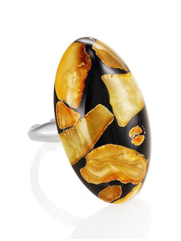 Multicolor Open Ring With Honey Amber And Dark Polymer The Dalmatian, Ring Size: Adjustable, image 