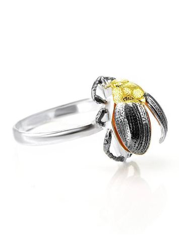 Cognac Amber Ring In Sterling Silver The Scarab, Ring Size: 6 / 16.5, image 