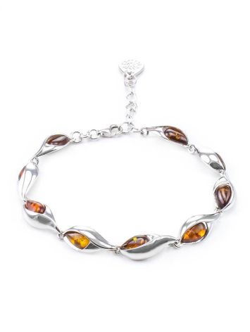 Cognac Amber Bracelet In Sterling Silver The Peony, image 