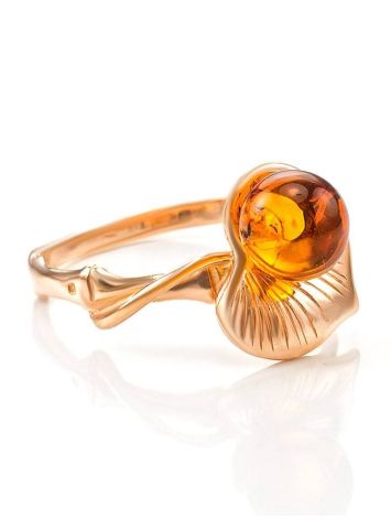 Gold-Plated Ring With Cognac Amber The Kalina, Ring Size: 13 / 22, image 