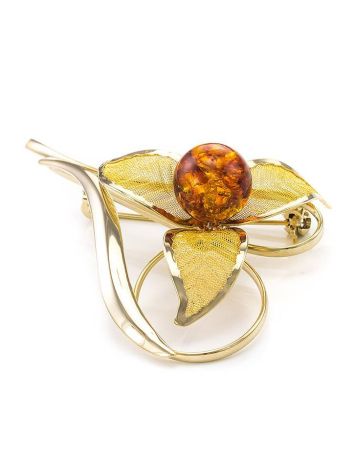Cognac Amber Brooch In Gold Plated Silver The Beoluna, image 