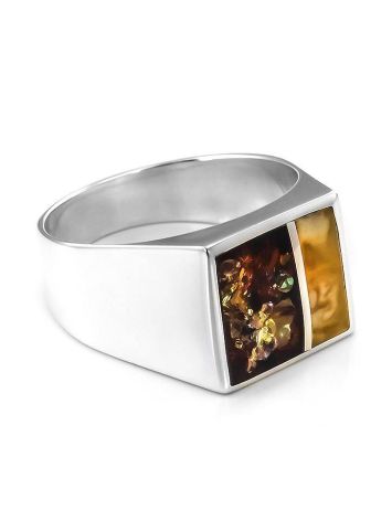 Sterling Silver Signet Ring With Multicolor Amber The London, Ring Size: / 22.5, image 