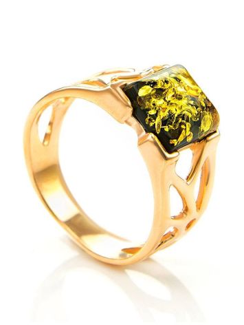 Green Amber Ring In Gold-Plated Silver The Artemis, Ring Size: 5.5 / 16, image 
