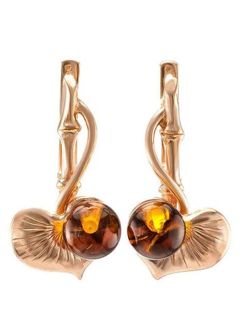 Cognac Amber Earrings In Gold-Plated Silver The Kalina, image 