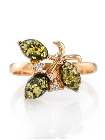 Green Amber Ring In Gold With Crystals The Verbena, Ring Size: 7 / 17.5, image , picture 3