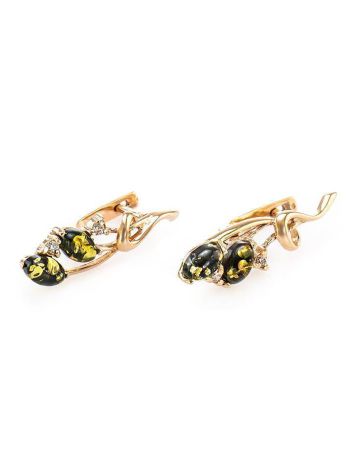 Green Amber Earrings In Gold With Crystals The Verbena, image , picture 4