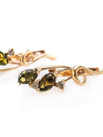 Green Amber Earrings In Gold With Crystals The Verbena, image , picture 3