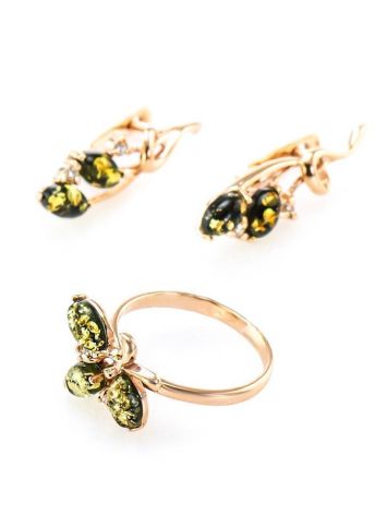 Green Amber Ring In Gold With Crystals The Verbena, Ring Size: 7 / 17.5, image , picture 5