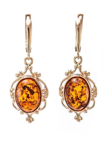 Drop Amber Earrings In Gold-Plated Silver The Carmen, image 