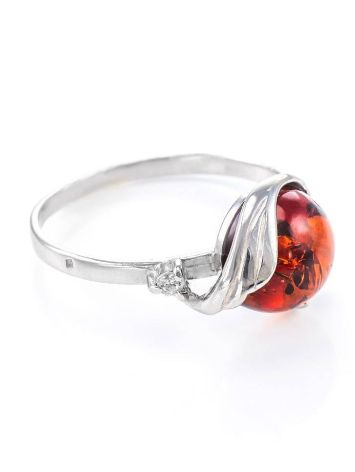 Classy Amber Ring In Sterling Silver With Crystals The Swan, Ring Size: 13 / 22, image 