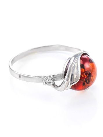 Classy Amber Ring In Sterling Silver With Crystals The Swan, Ring Size: 12 / 21.5, image 