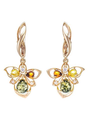 Drop Amber Earrings In Gold With Crystals The Edelweiss, image 