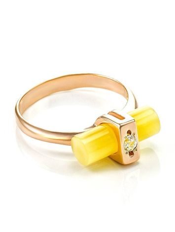 Cylindrical Cut Amber In Gold With Crystals The Scandinavia, Ring Size: 6.5 / 17, image 