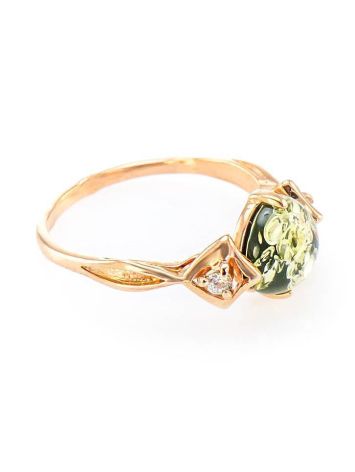 Round Amber Ring In Gold With Crystals The Sambia, Ring Size: 6 / 16.5, image 