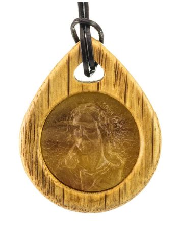 Oak Wood Icon Pendant With Honey Amber, image 