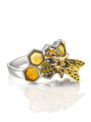 Honey Amber Ring In Sterling Silver The Bee, Ring Size: 7 / 17.5, image 
