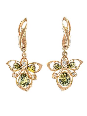 Amber Drop Earrings In Gold With Crystals The Edelweiss, image 