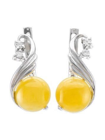 Honey Amber Earrings In Sterling Silver With Crystals The Swan, image 