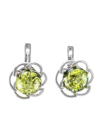 Cute Green Amber Earrings In Sterling Silver The Daisy, image 