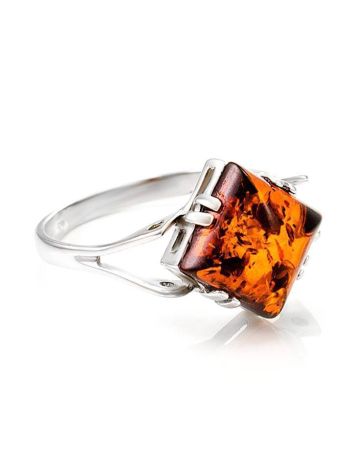 Stylish Silver Ring With Bright Cognac Amber The Astoria, Ring Size: 11.5 / 21, image 