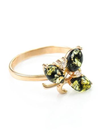 Green Amber Ring In Gold With Crystals The Verbena, Ring Size: 7 / 17.5, image 
