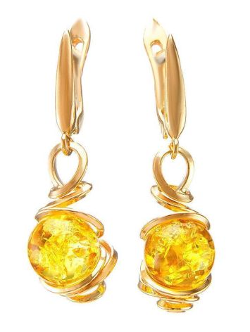 Drop Gold-Plated Earrings With Lemon Amber The Flamenco, image 
