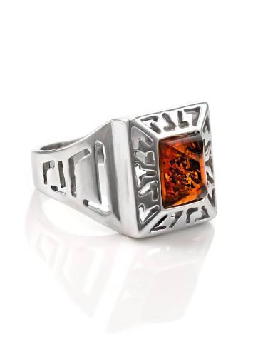 Cognac Amber Ring In Sterling Silver The Ellas, Ring Size: 7 / 17.5, image 