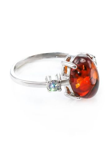 Classy Silver Ring With Cognac Amber And Crystals The Nostalgia, Ring Size: 13 / 22, image 