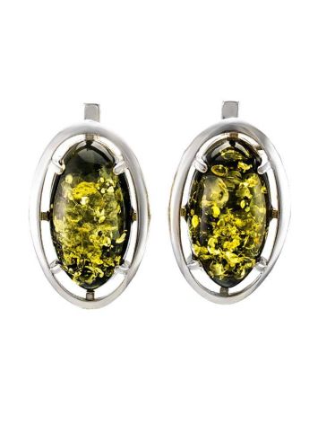 Bright Green Amber Earrings In Sterling Silver The Elegy, image 