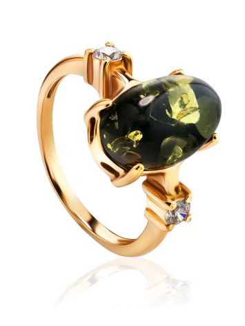 Classy Gold-Plated Ring With Green Amber And Crystals The Nostalgia, Ring Size: 12 / 21.5, image 