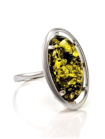 Classy Silver Ring With Green Amber The Elegy, Ring Size: 12 / 21.5, image 