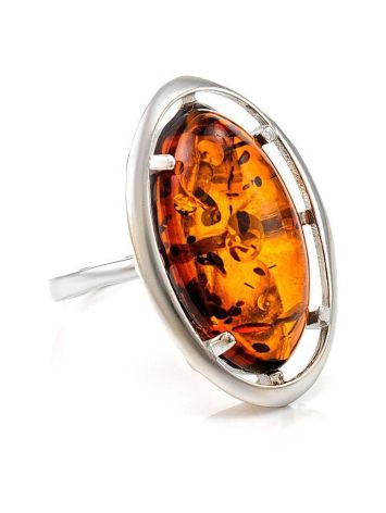 Sterling Silver Ring With Cognac Amber The Elegy, Ring Size: 5.5 / 16, image 
