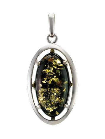 Oval Silver Pendant With Green Amber The Elegy, image 