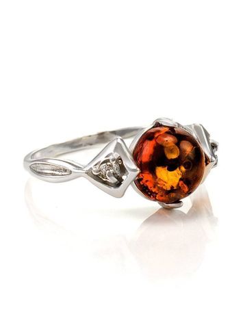 Sterling Silver Ring With Cognac Amber And Crystals The Sambia, Ring Size: 11.5 / 21, image 