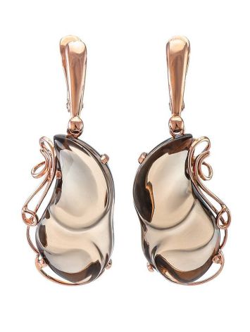 Gold-Plated Dangle Earrings With Smoky Synthetic Quartz The Serenade, image 
