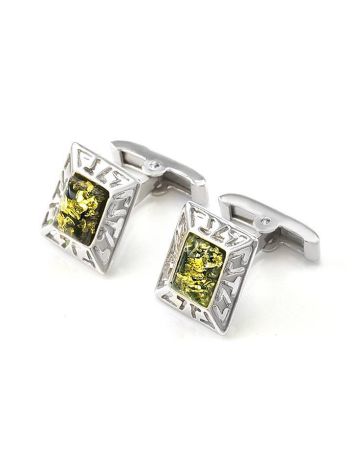 Geometric Silver Cufflinks With Green Amber The Ithaca, image 