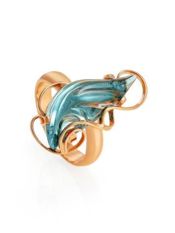 Gold-Plated Open Ring With Sky Blue Synthetic Topaz The Serenade, Ring Size: Adjustable, image 