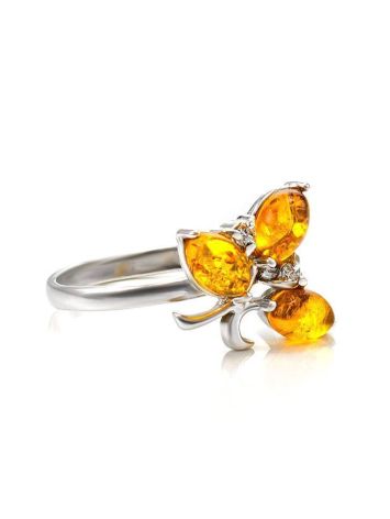 Cognac Amber Ring In Sterling Silver With Crystals The Verbena, Ring Size: 11.5 / 21, image 