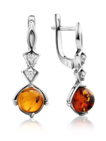 Drop Amber Earrings In Sterling Silver With Crystals The Sambia, image 